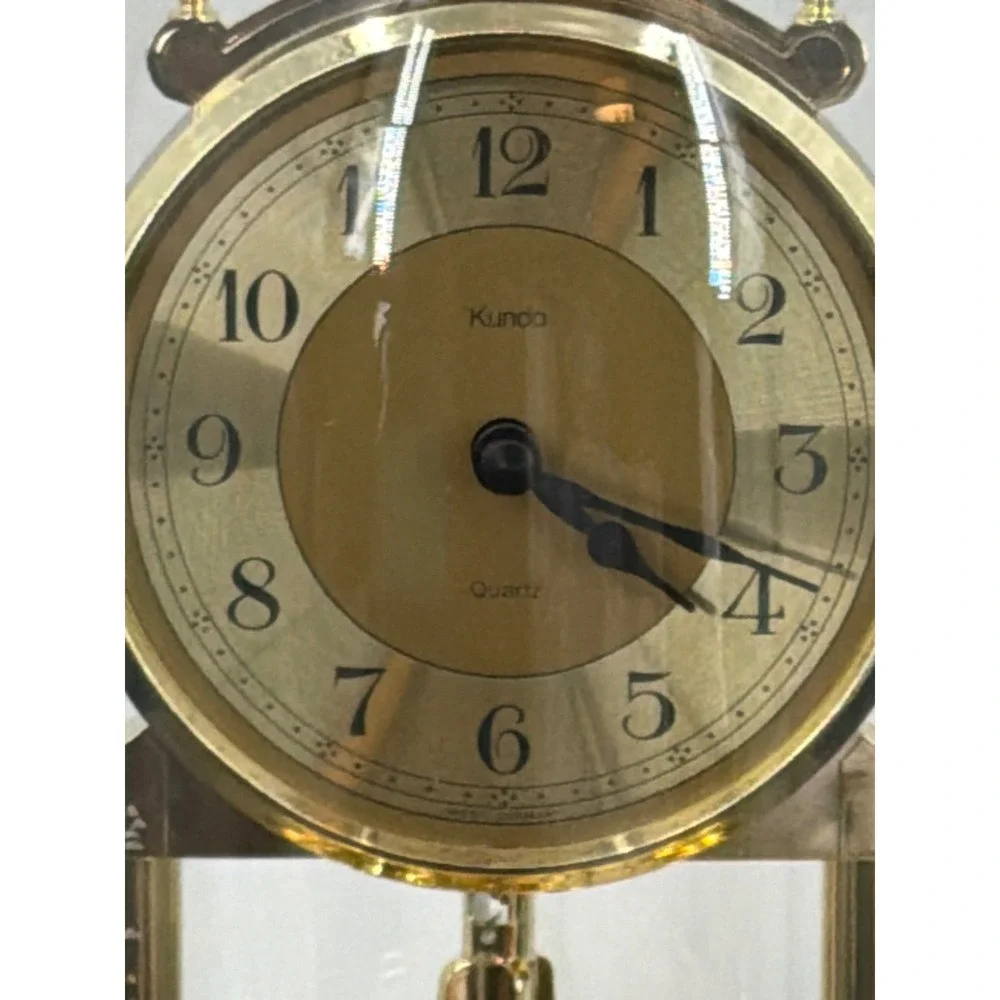 Vintage Kundo Anniversary Clock West Germany Quartz Glass Dome Gold Tone Torsion